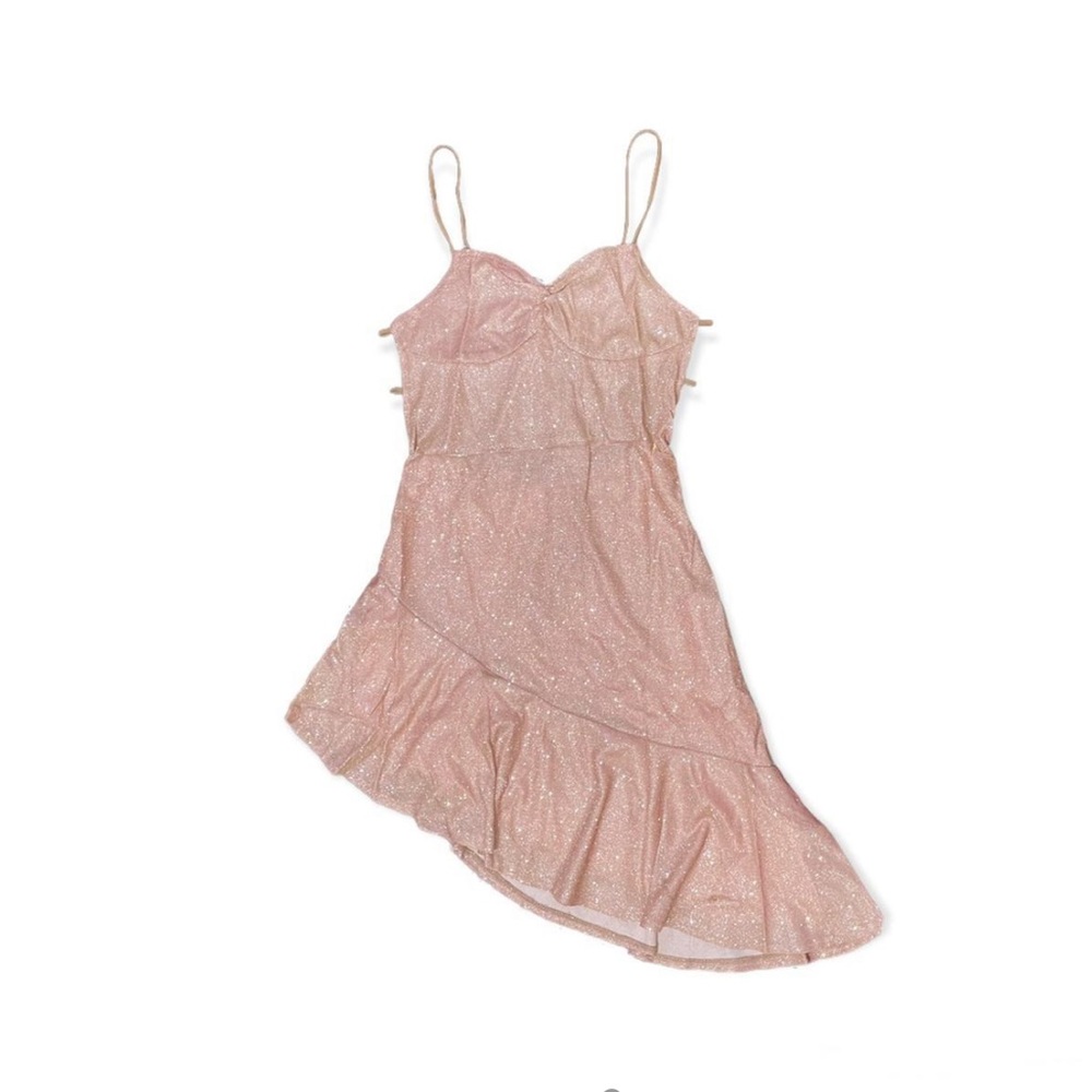 pink strappy glitter sheath dress